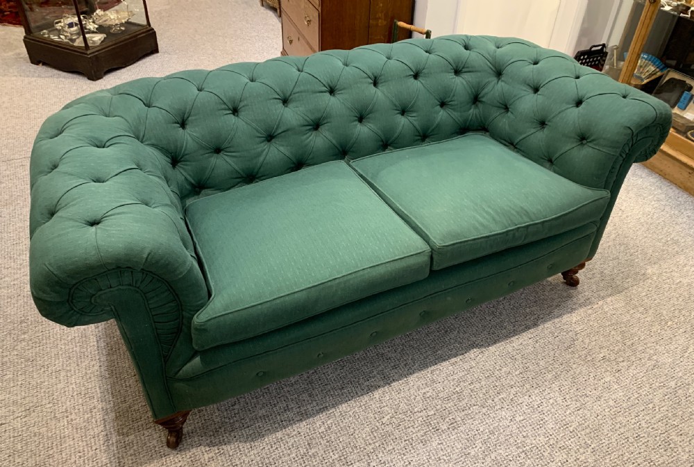 Antique Victorian Buttoned Chesterfield Sofa View III