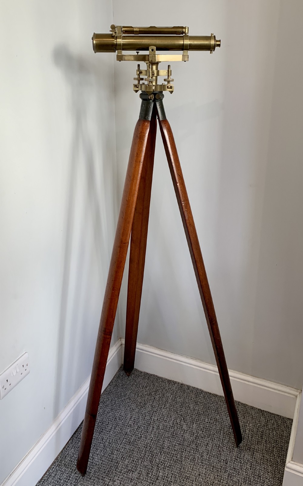 Antique Brass Stanley Theodolite Surveyors Level with Tripod