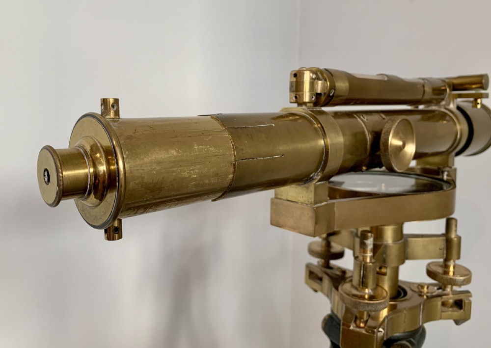 Antique Brass Stanley Theodolite Surveyors Level with Tripod View III