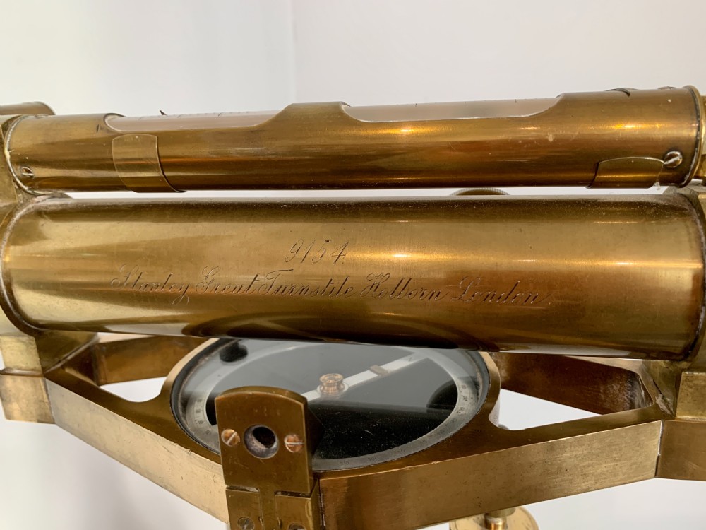 Antique Brass Stanley Theodolite Surveyors Level with Tripod View V