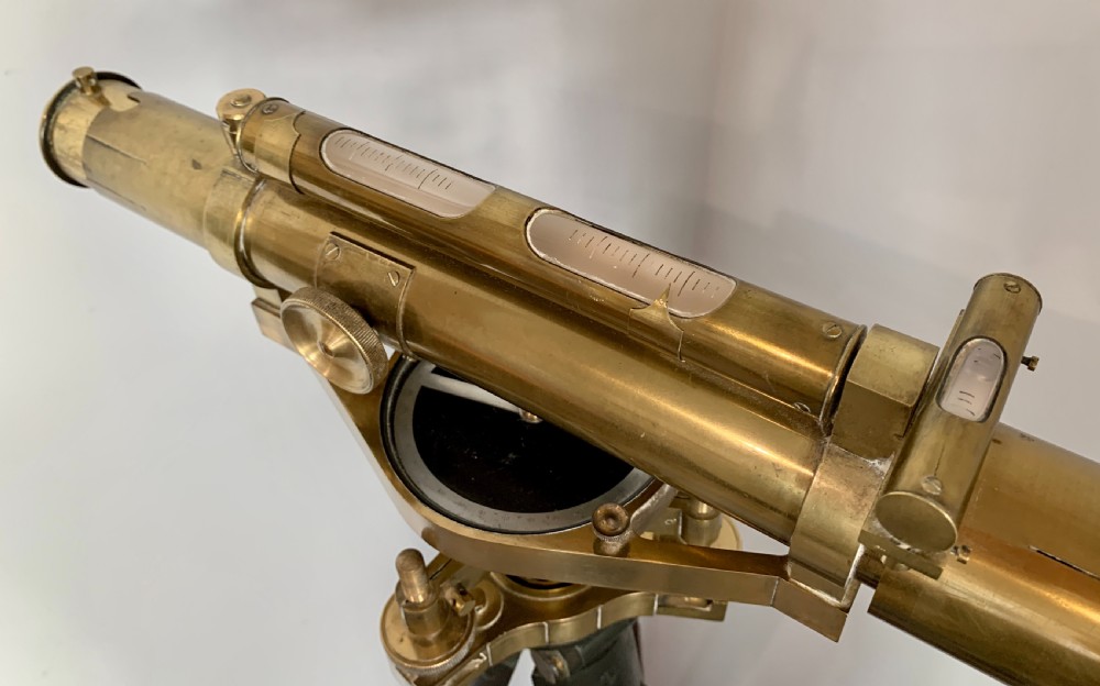 Antique Brass Stanley Theodolite Surveyors Level with Tripod View IX