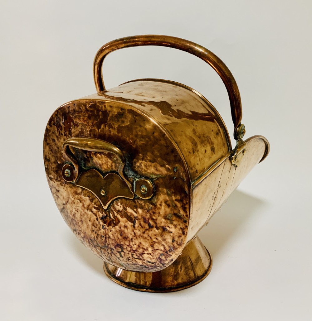 Antique Copper Coal Scuttle and Shovel View II