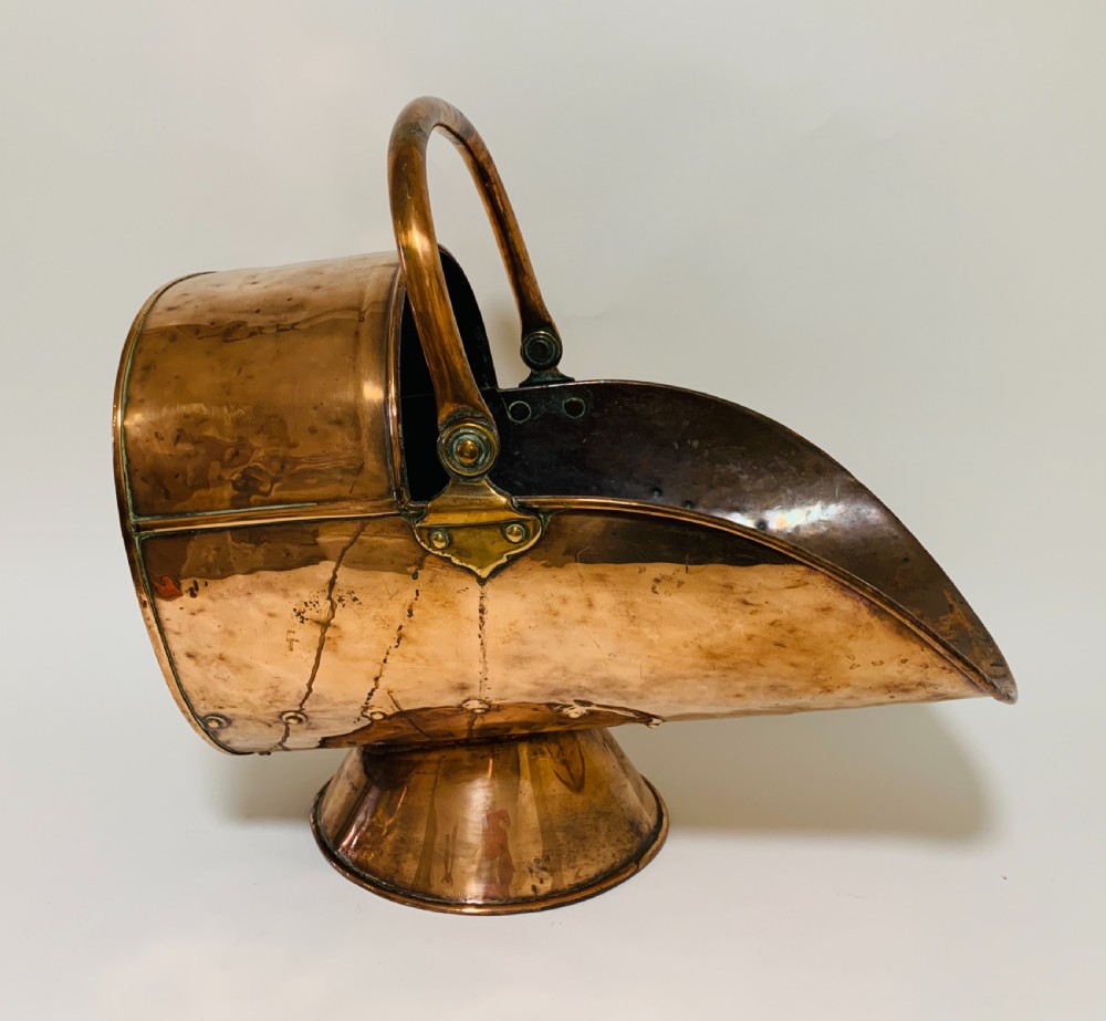 Antique Copper Coal Scuttle and Shovel View III