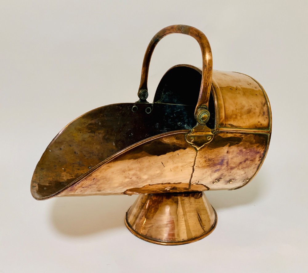 Antique Copper Coal Scuttle and Shovel View V