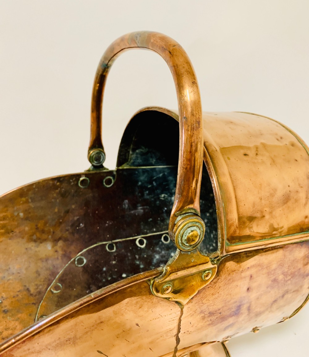Antique Copper Coal Scuttle and Shovel View IX