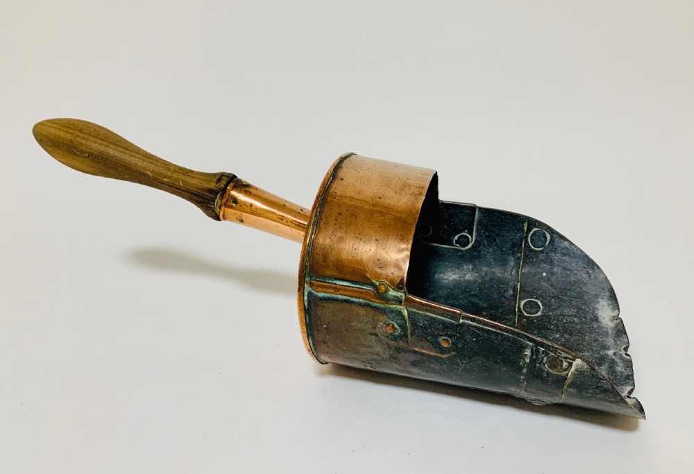 Antique Copper Coal Scuttle and Shovel View XII