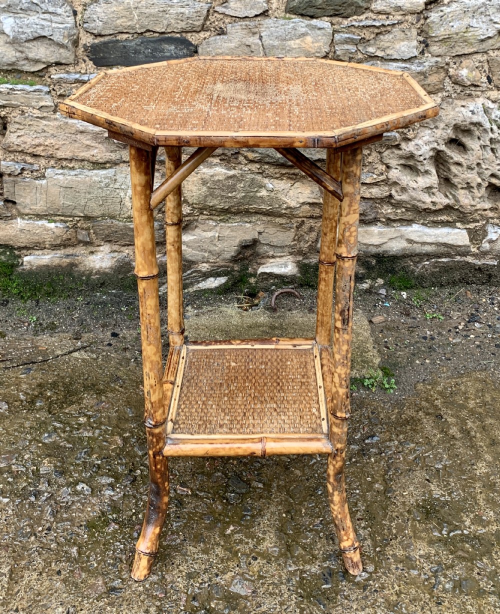 Antique Victorian Octagonal Bamboo Rattan Table