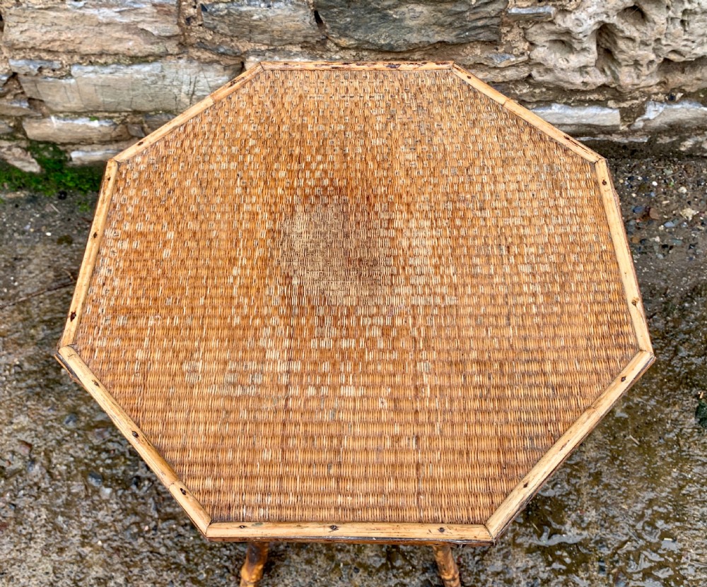Antique Victorian Octagonal Bamboo Rattan Table View II