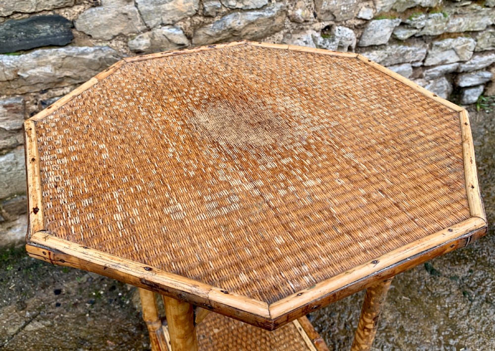 Antique Victorian Octagonal Bamboo Rattan Table View IV