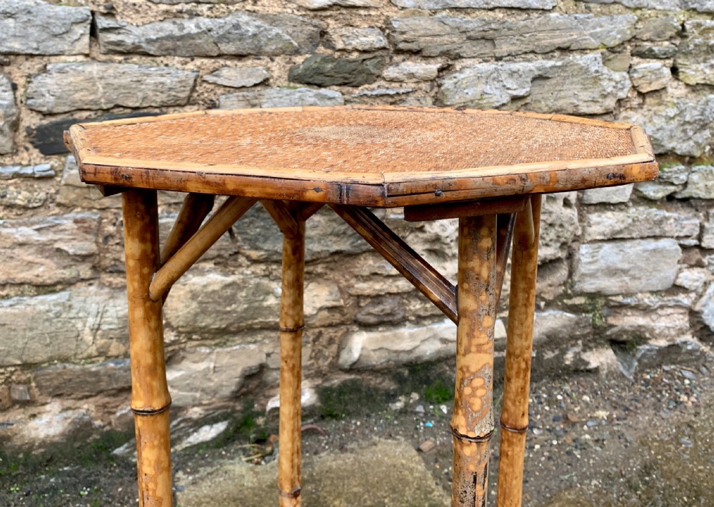 Antique Victorian Octagonal Bamboo Rattan Table View VIII