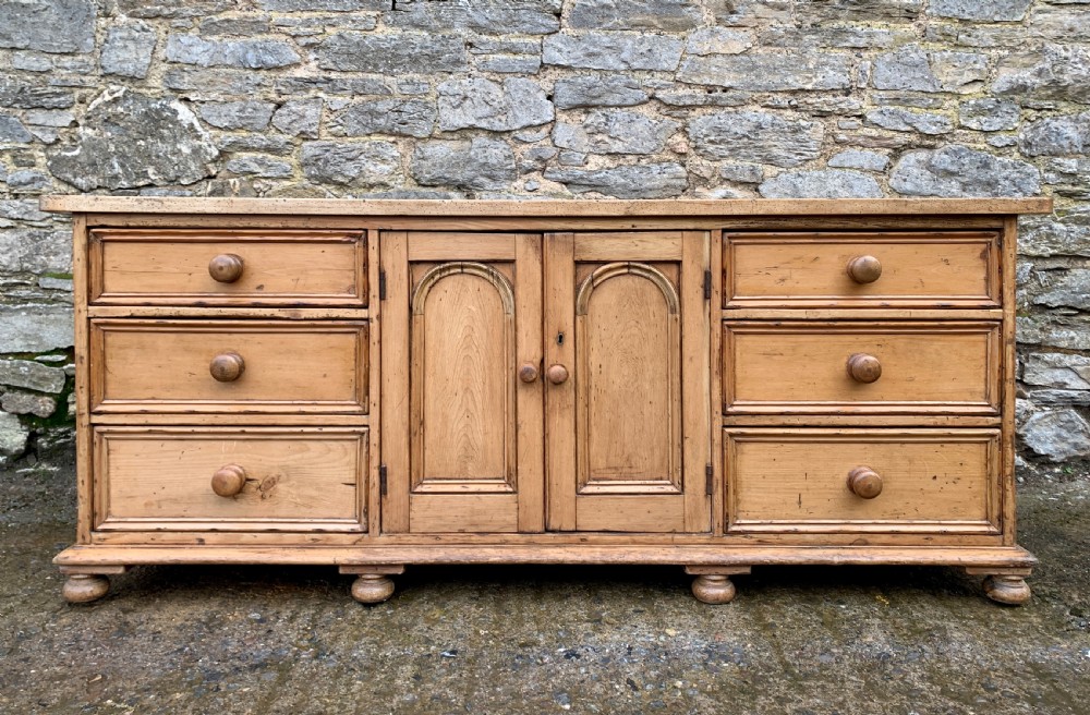 Large Antique Victorian Pine and Sycamore Dresser Base View V