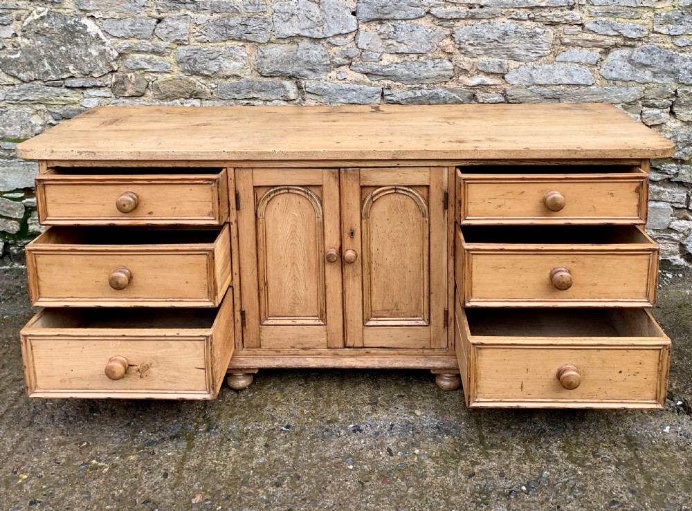 Large Antique Victorian Pine and Sycamore Dresser Base View VI