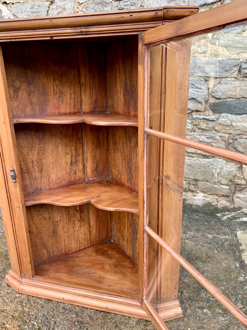 Antique Pine and Elm Hanging Corner Cupboard View VI