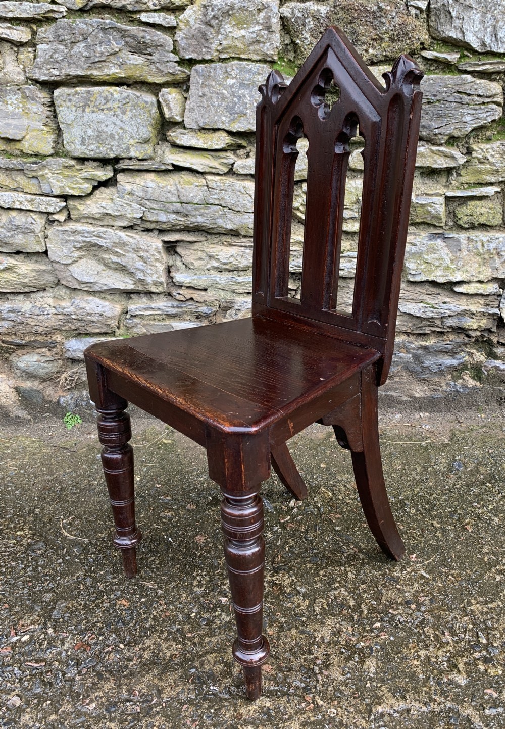 Antique Gothic Oak Hall Chair View V