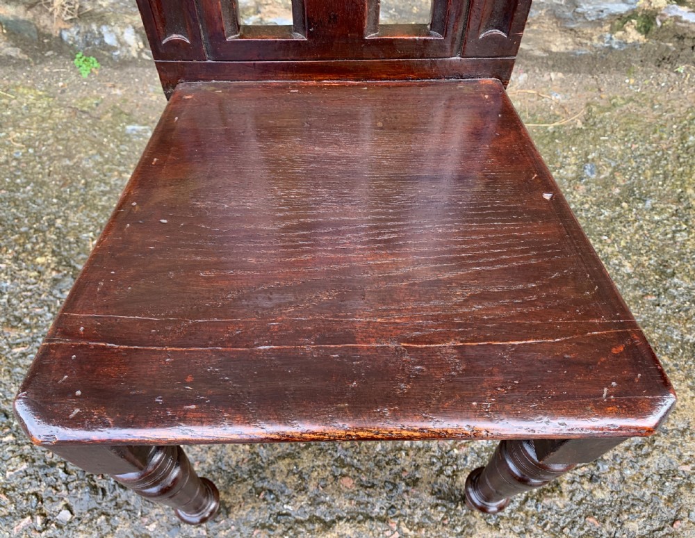 Antique Gothic Oak Hall Chair View XI