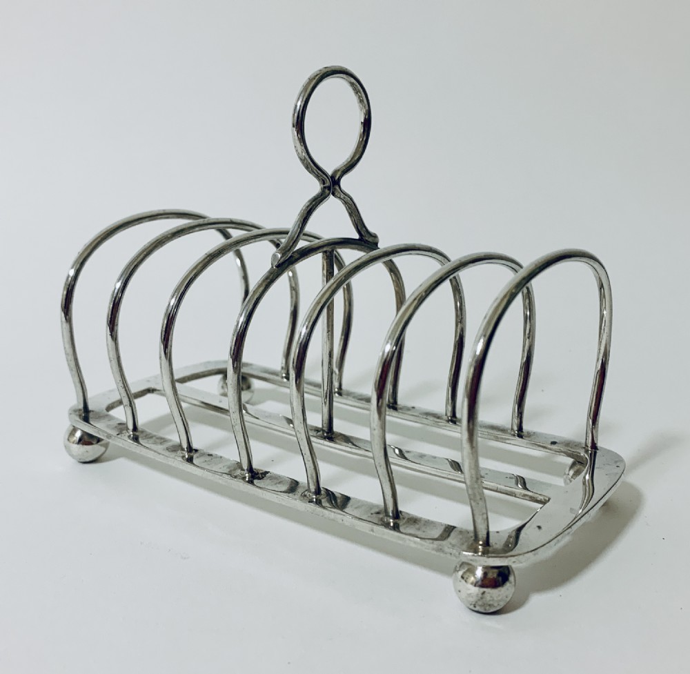 Large Antique Six Division Solid Silver Toast Rack  View III