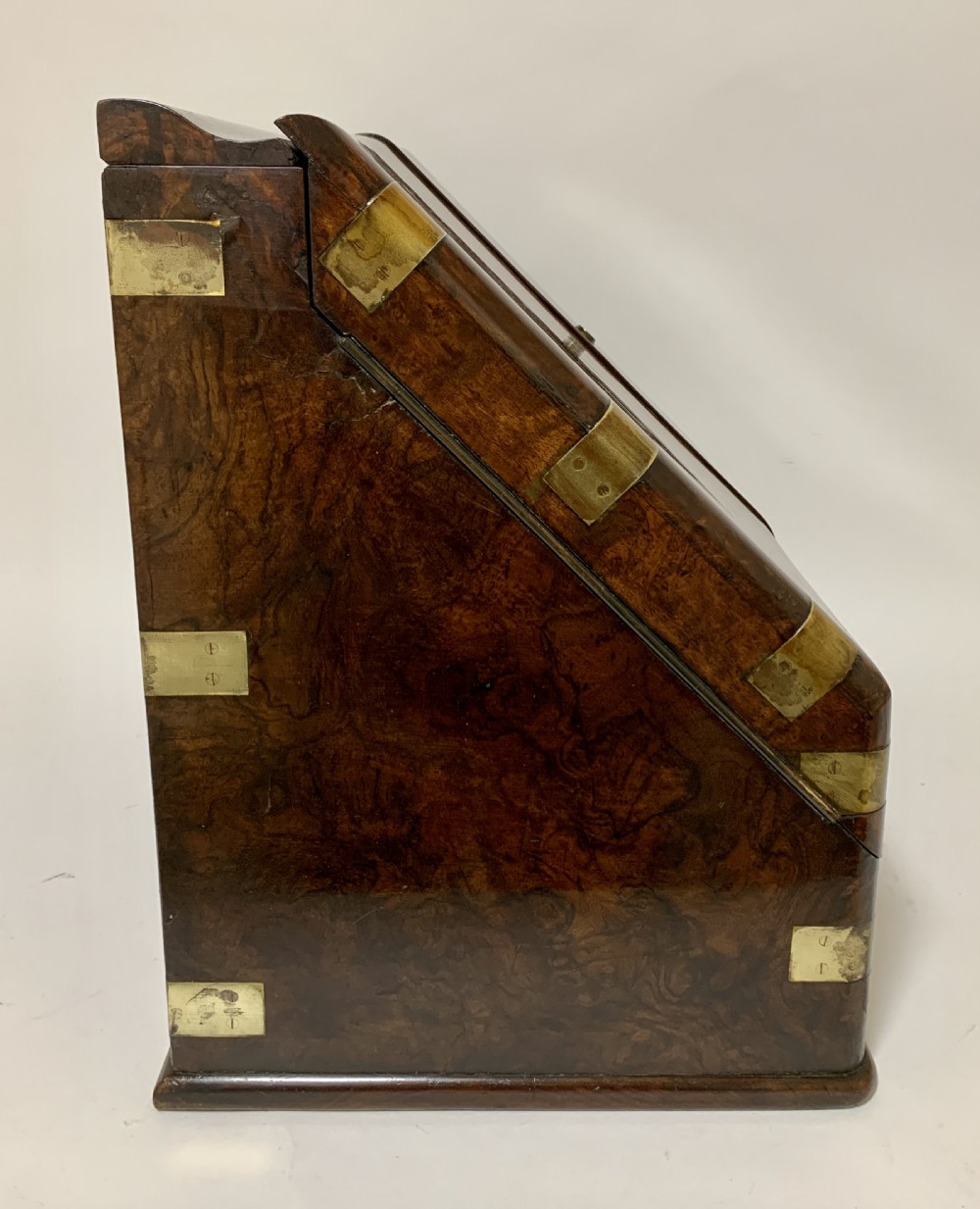Victorian Burr Walnut Brass Bound Desktop Stationery Cabinet View XI