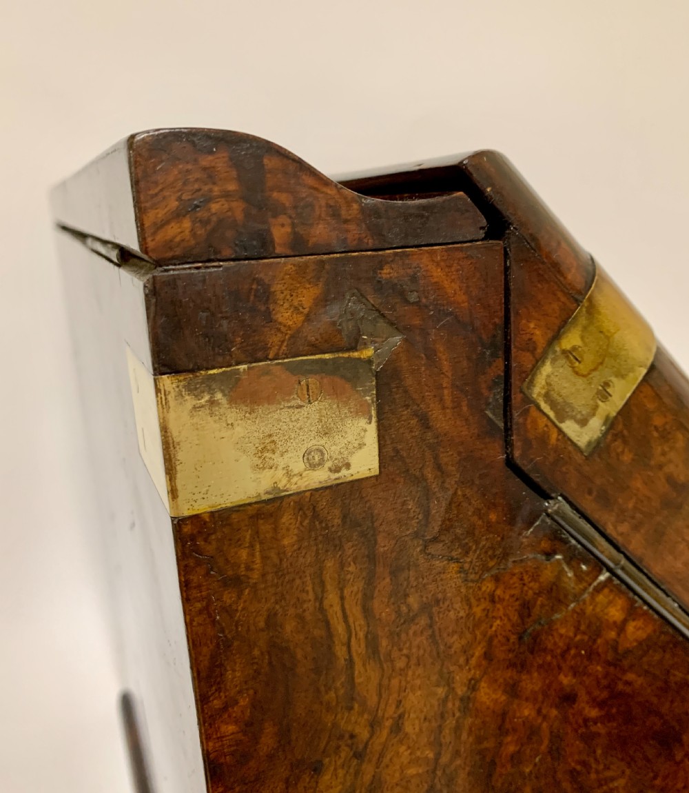 Victorian Burr Walnut Brass Bound Desktop Stationery Cabinet View XII