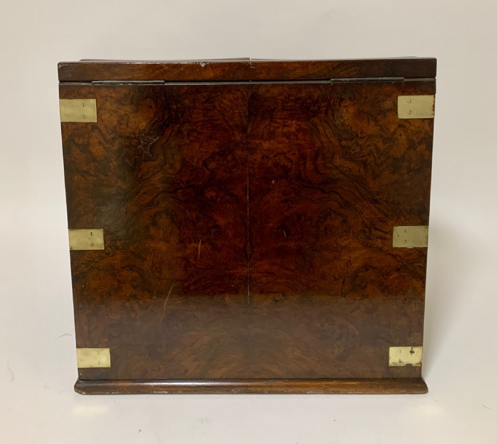 Victorian Burr Walnut Brass Bound Desktop Stationery Cabinet View XIII