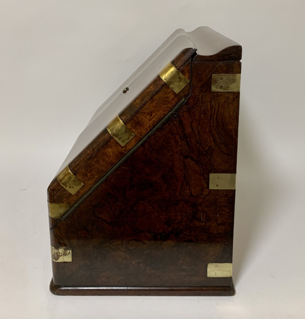 Victorian Burr Walnut Brass Bound Desktop Stationery Cabinet View XIV