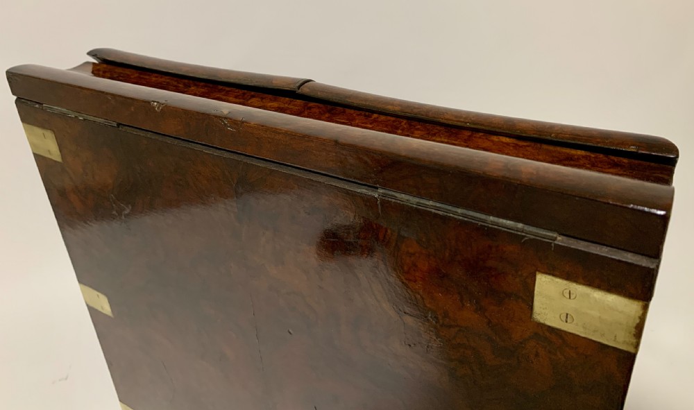 Victorian Burr Walnut Brass Bound Desktop Stationery Cabinet View XV