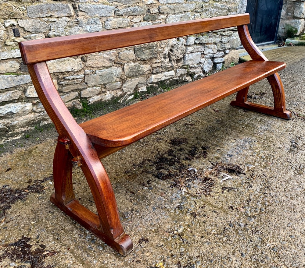 Antique Pitch Pine Gothic Style Church Pew Bench
