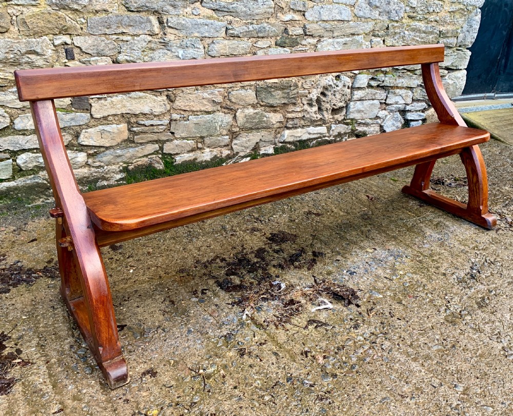 Antique Pitch Pine Gothic Style Church Pew Bench View IV