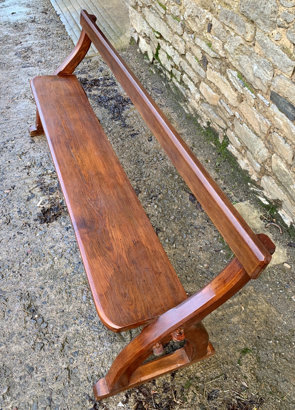 Antique Pitch Pine Gothic Style Church Pew Bench View VI