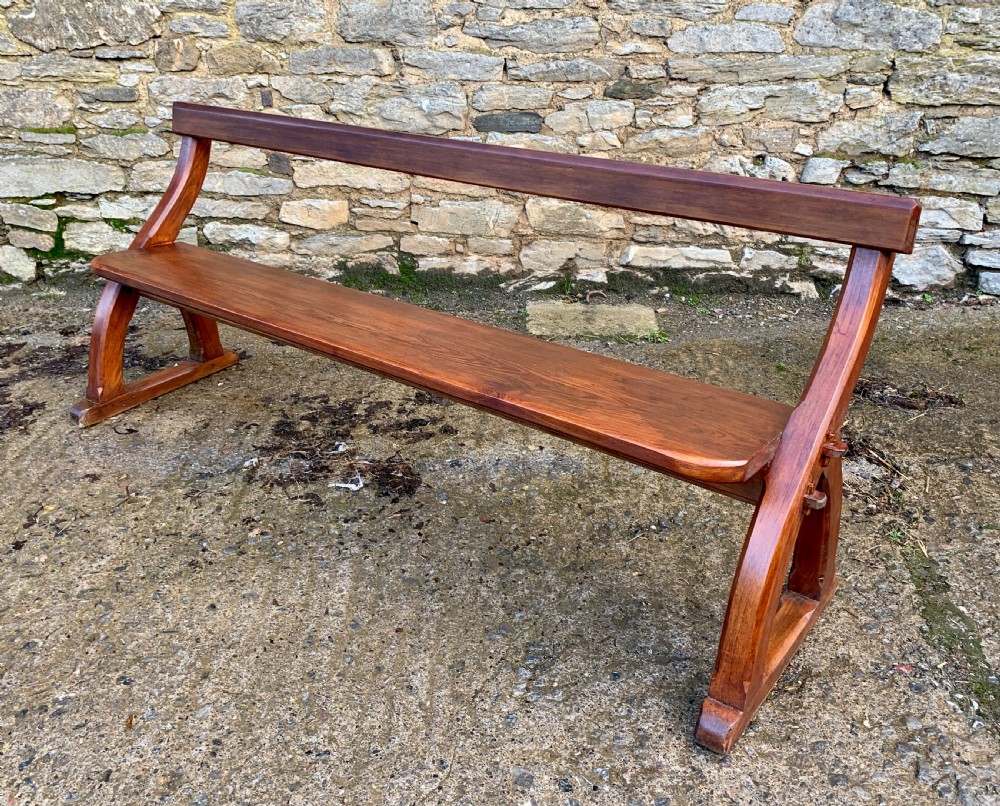 Antique Pitch Pine Gothic Style Church Pew Bench View XI