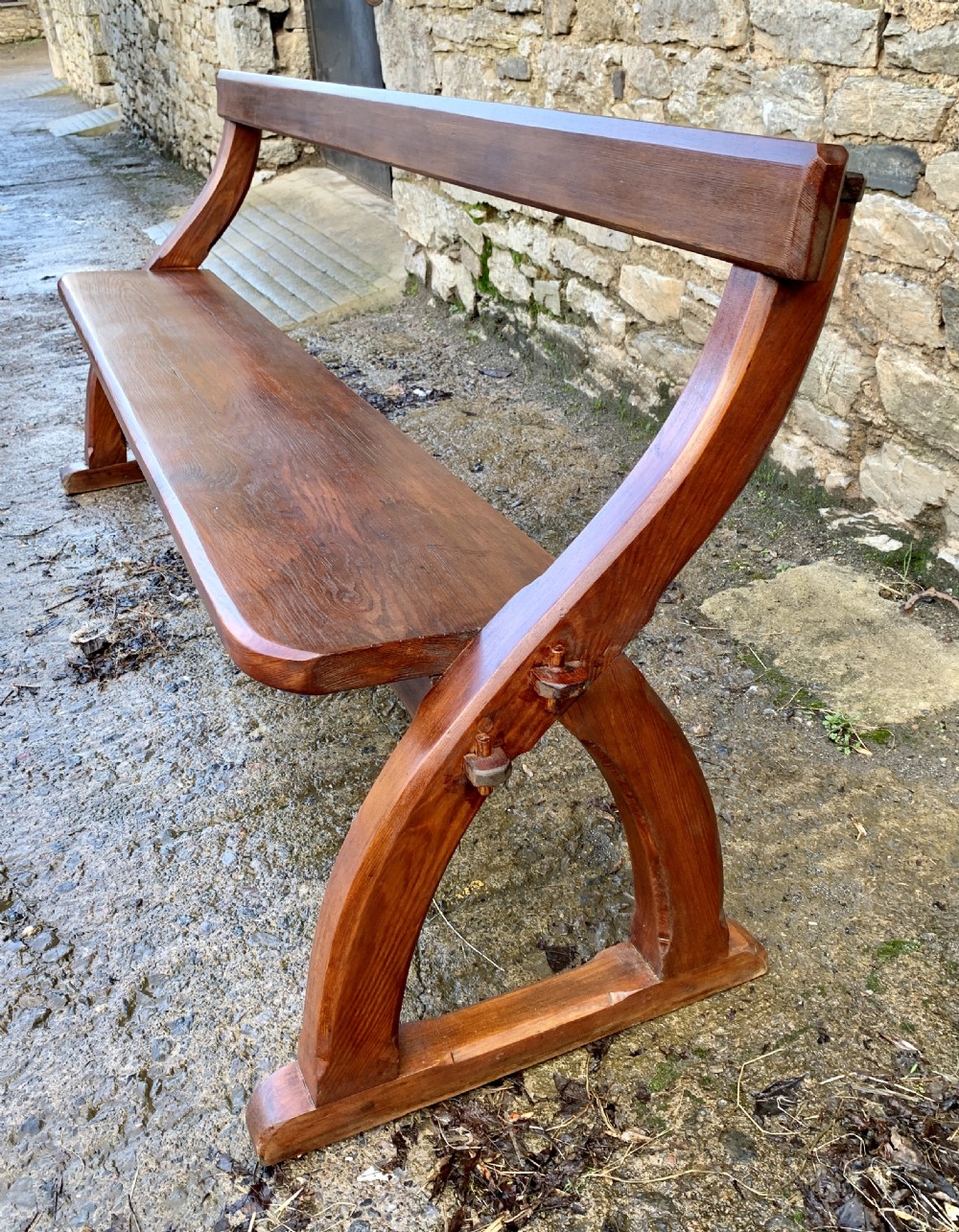 Antique Pitch Pine Gothic Style Church Pew Bench View XII
