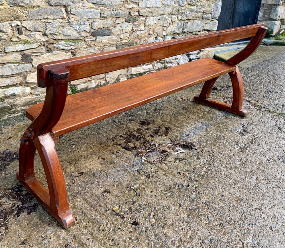 Antique Pitch Pine Gothic Style Church Pew Bench View XIV