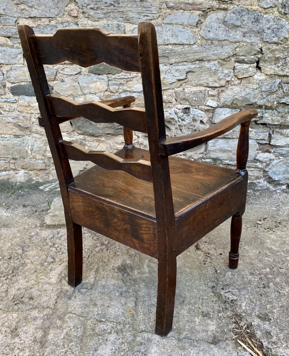 Antique Welsh Oak and Elm Ladderback Chair View V