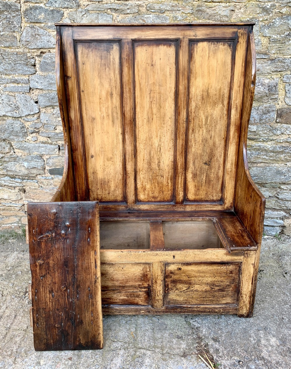 Antique Pine Box Settle View VIII