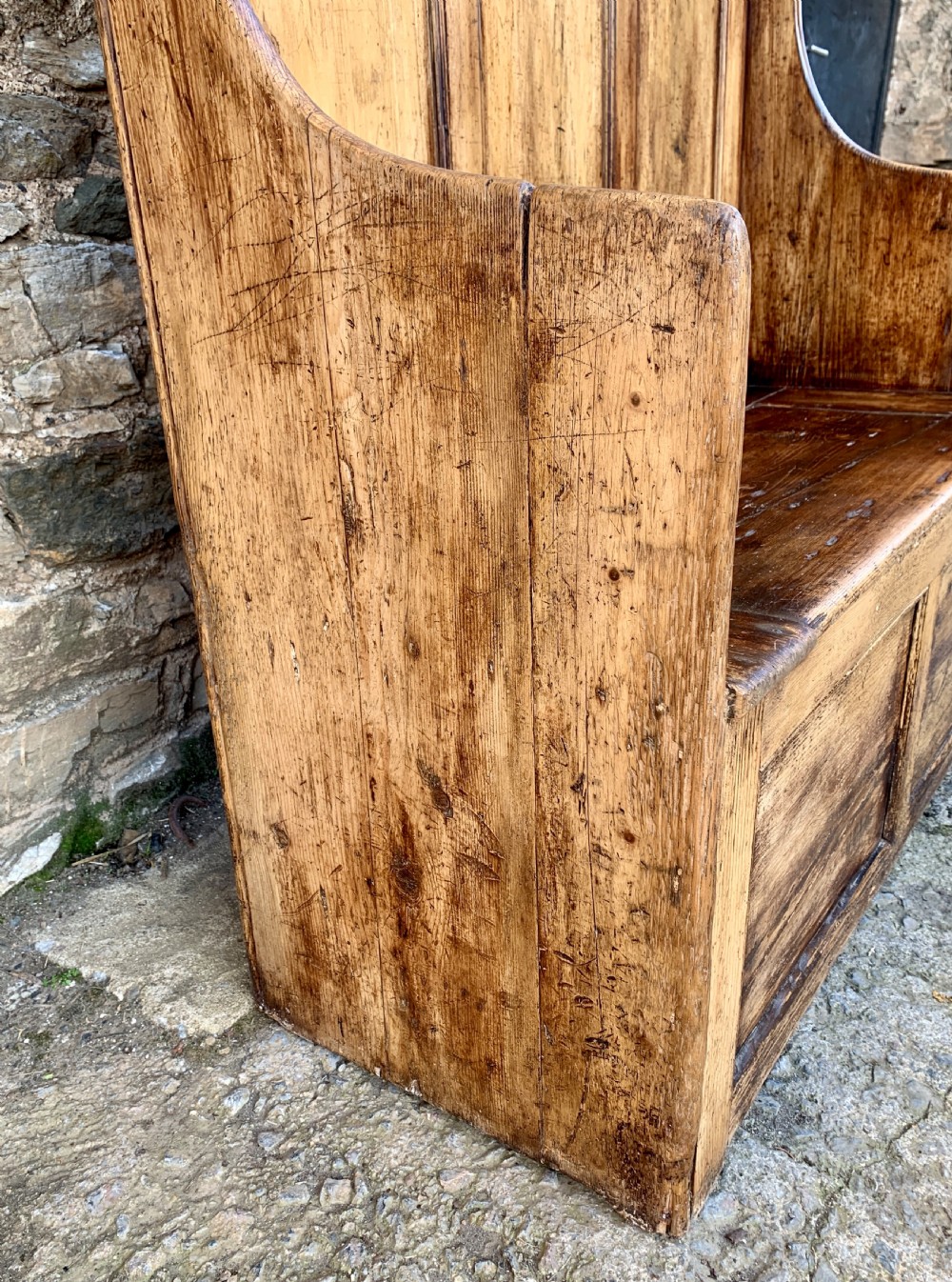 Antique Pine Box Settle View XI