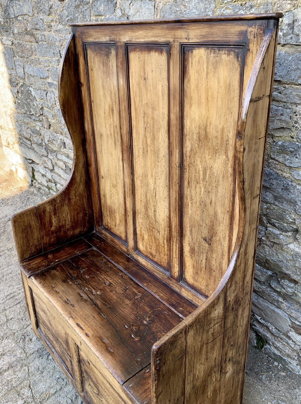 Antique Pine Box Settle View XII