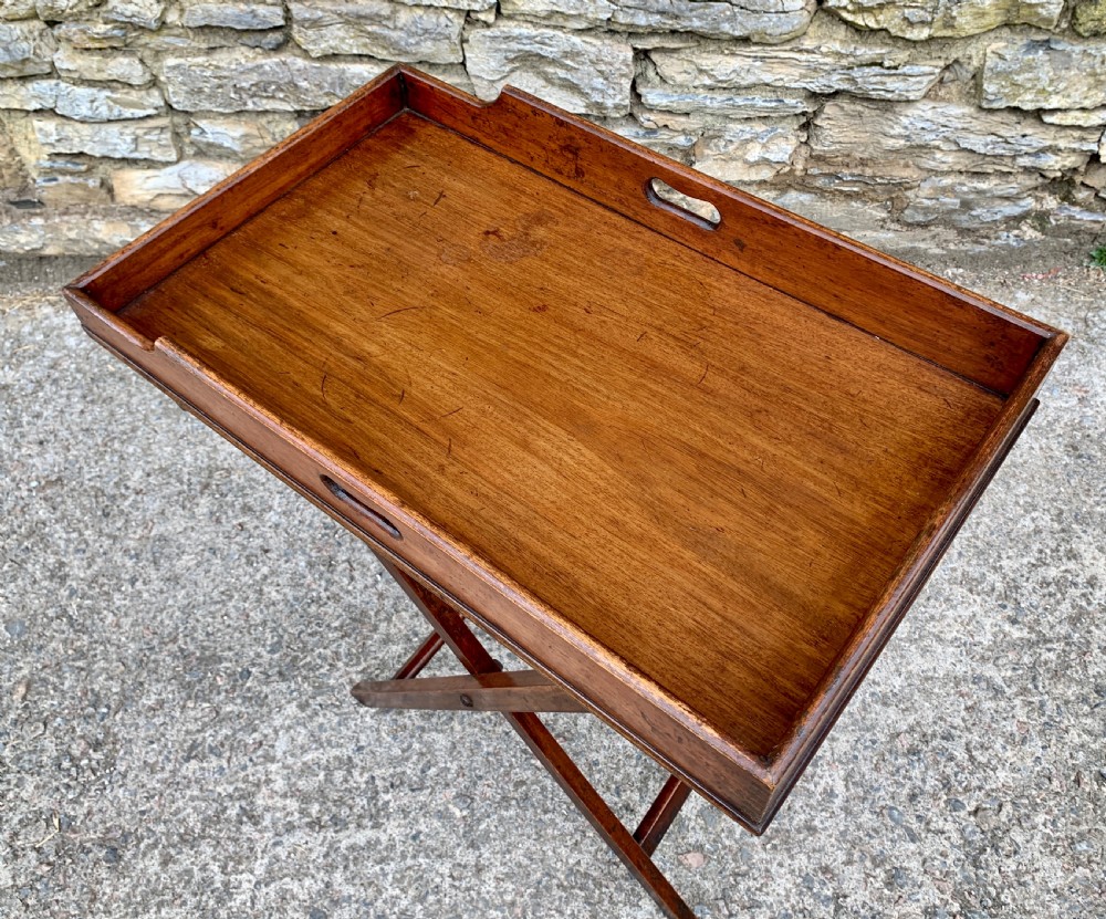 Small Antique Mahogany Butlers Tray on Stand View V
