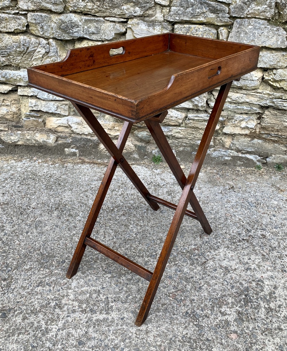 Small Antique Mahogany Butlers Tray on Stand View VII