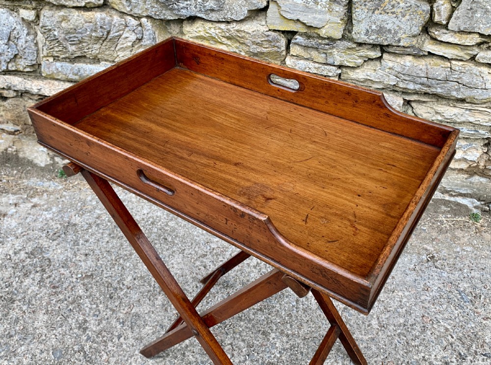 Small Antique Mahogany Butlers Tray on Stand View XI