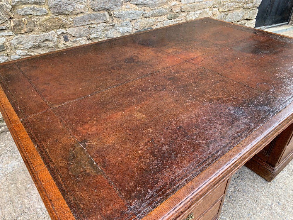 Huge Antique Victorian Oak Partners Desk View IV