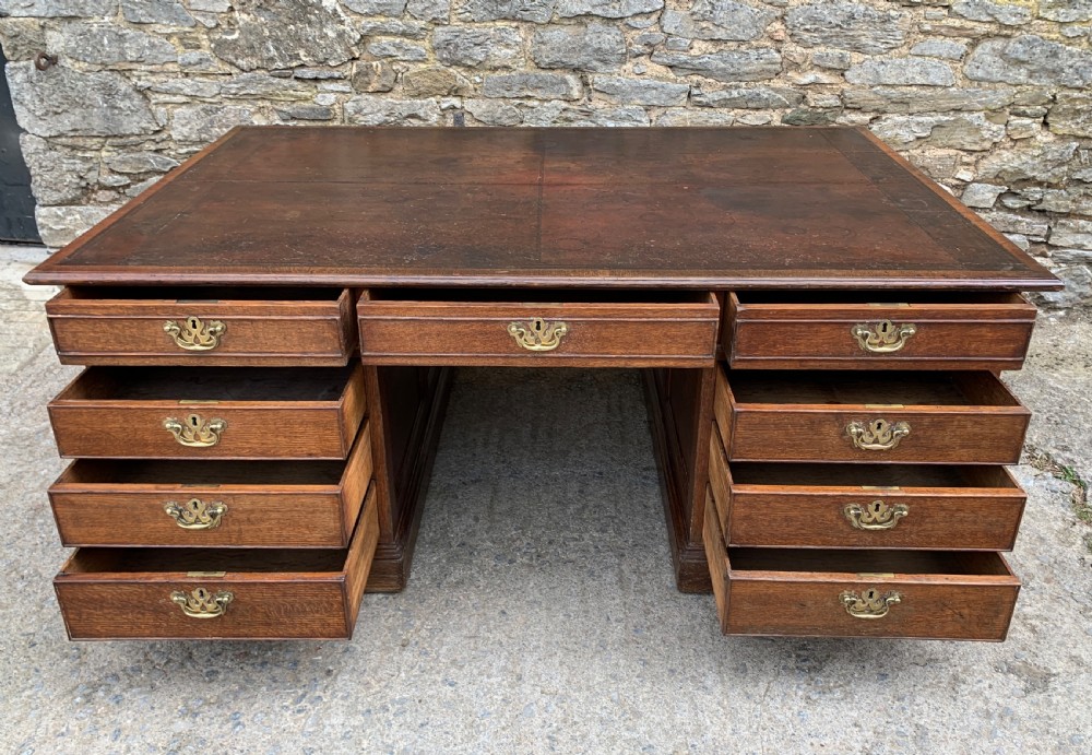 Huge Antique Victorian Oak Partners Desk View X
