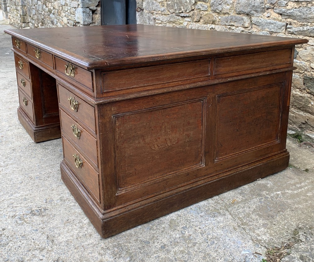 Huge Antique Victorian Oak Partners Desk View XI