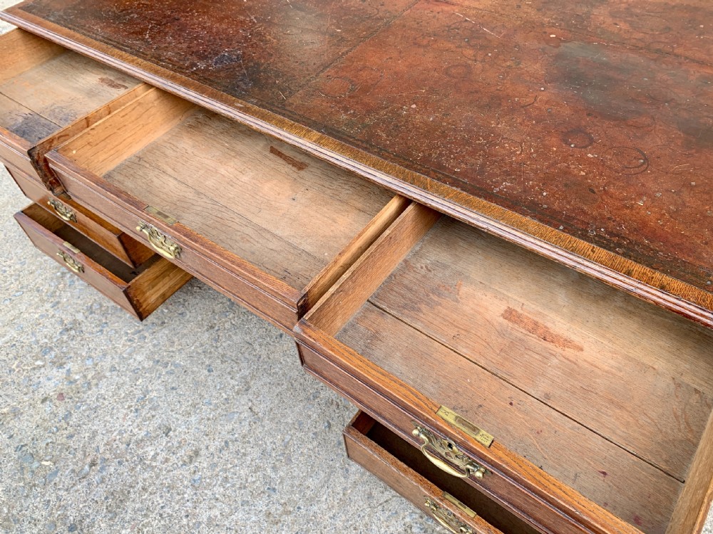 Huge Antique Victorian Oak Partners Desk View XVII