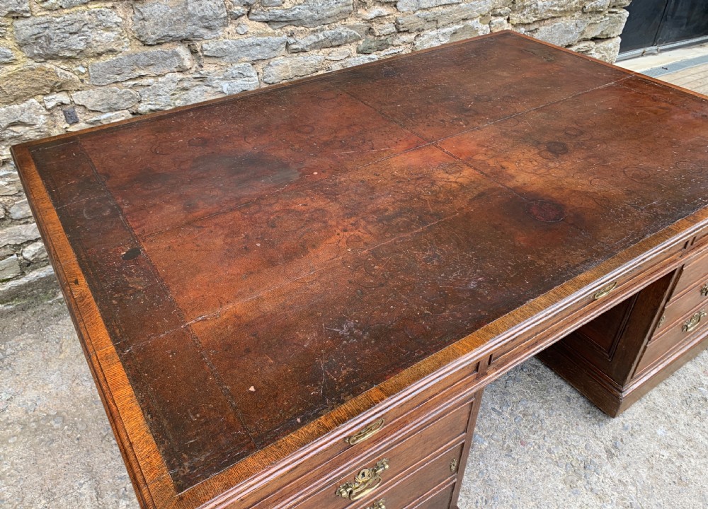 Huge Antique Victorian Oak Partners Desk View XIX