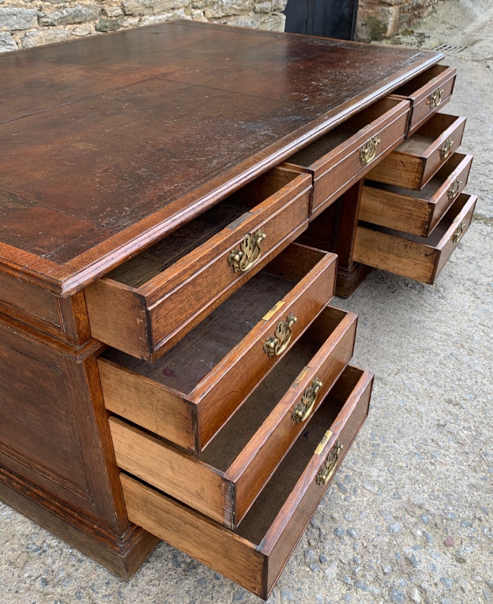 Huge Antique Victorian Oak Partners Desk View XX