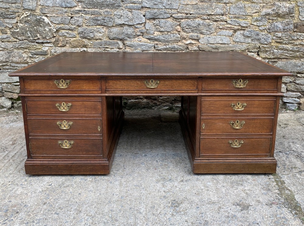 Huge Antique Victorian Oak Partners Desk View XXII