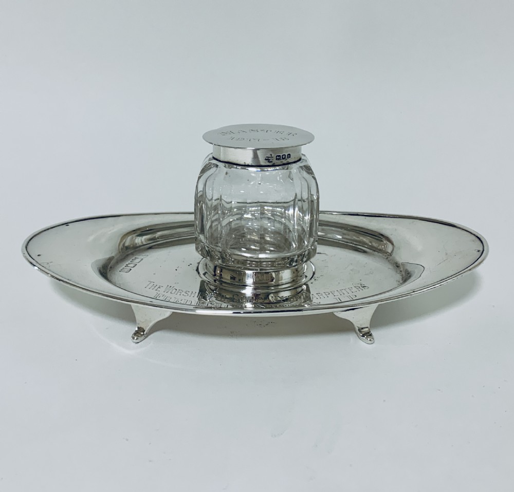 Antique Solid Sterling Silver Desktop Inkwell