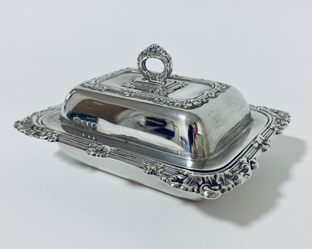 Antique Solid Sterling Silver Butter Dish & Cover 