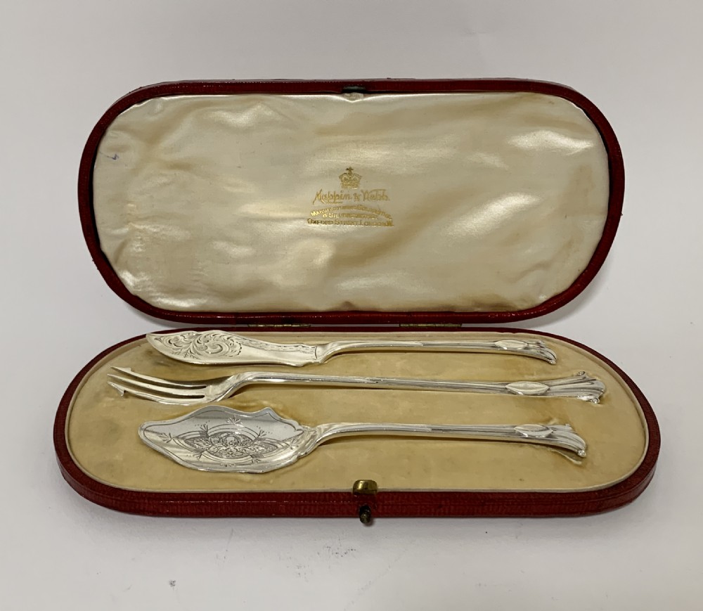 Antique Victorian Solid Silver Jam Spoon, Butter Knife & Pickle Fork Set