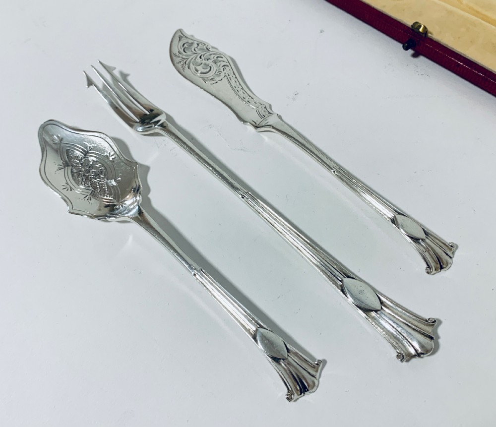 Antique Victorian Solid Silver Jam Spoon, Butter Knife & Pickle Fork Set View III