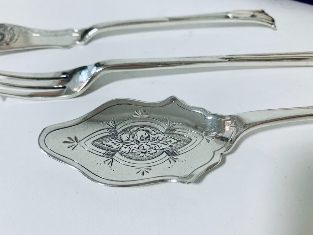 Antique Victorian Solid Silver Jam Spoon, Butter Knife & Pickle Fork Set View IV